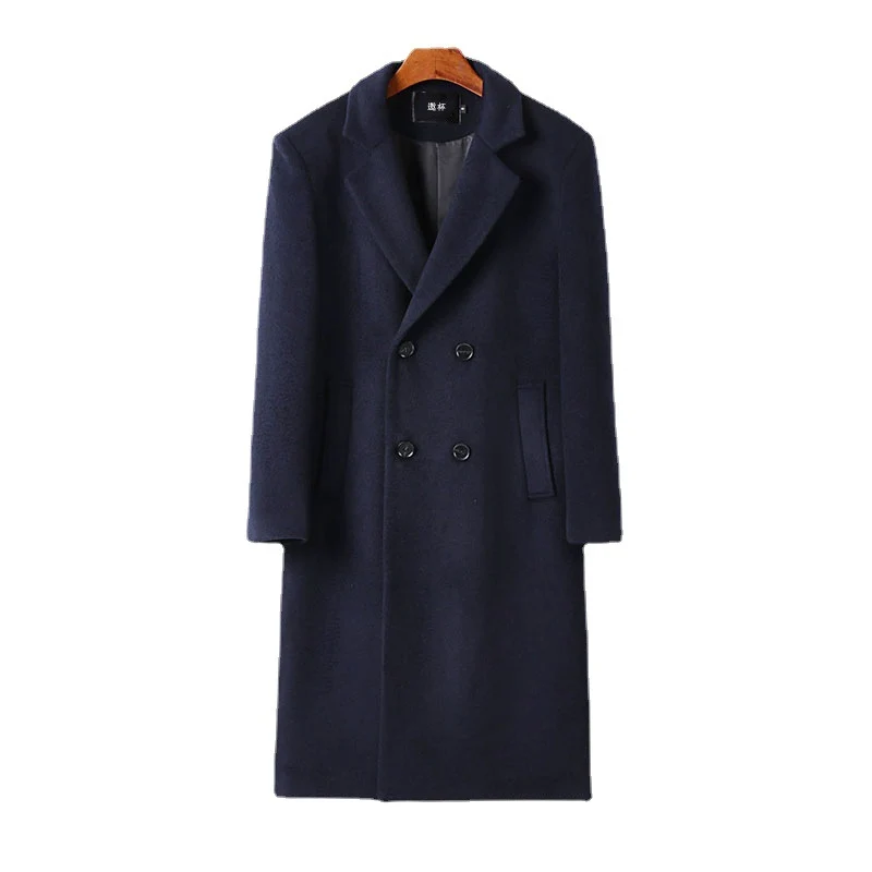 Herren Eleganter Wollmix-Longcoat mit Doppelreihe und fallendem Revers Drune