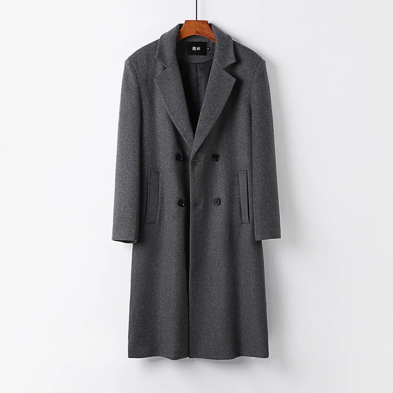 Herren Eleganter Wollmix-Longcoat mit Doppelreihe und fallendem Revers Drune