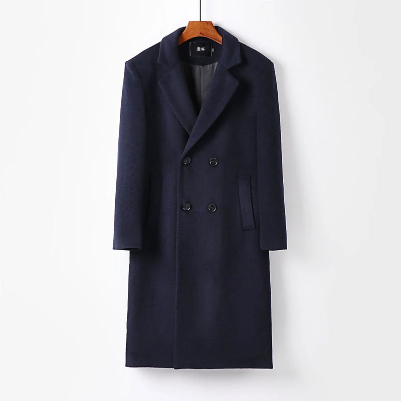 Herren Eleganter Wollmix-Longcoat mit Doppelreihe und fallendem Revers Drune