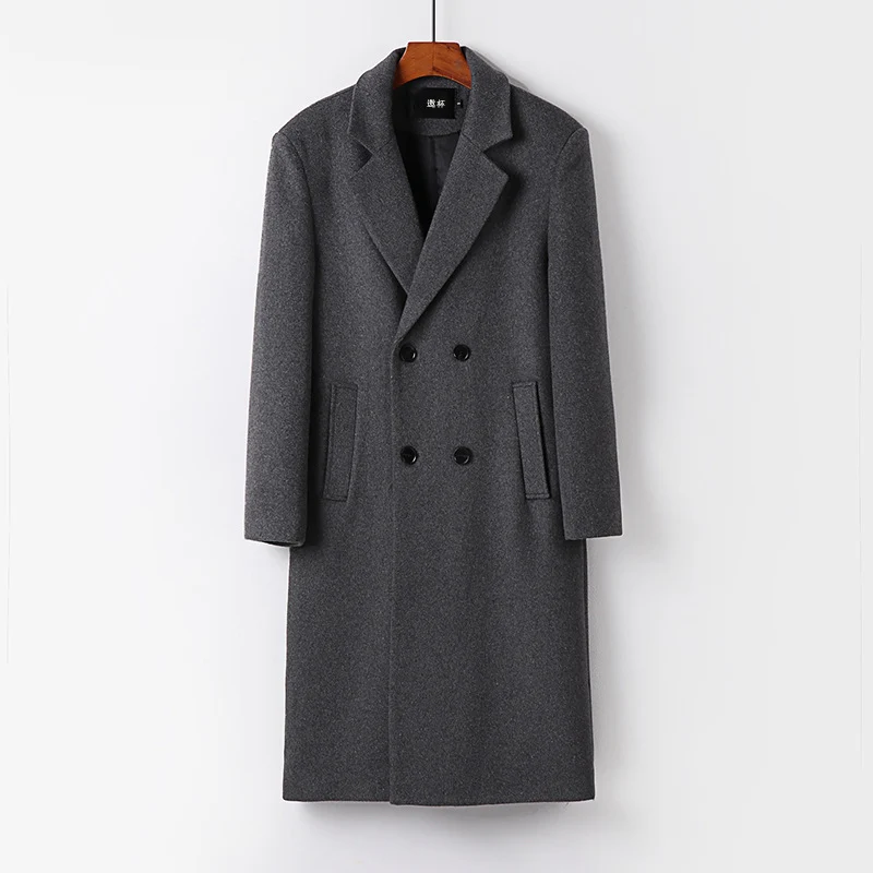 Herren Eleganter Wollmix-Longcoat mit Doppelreihe und fallendem Revers Drune