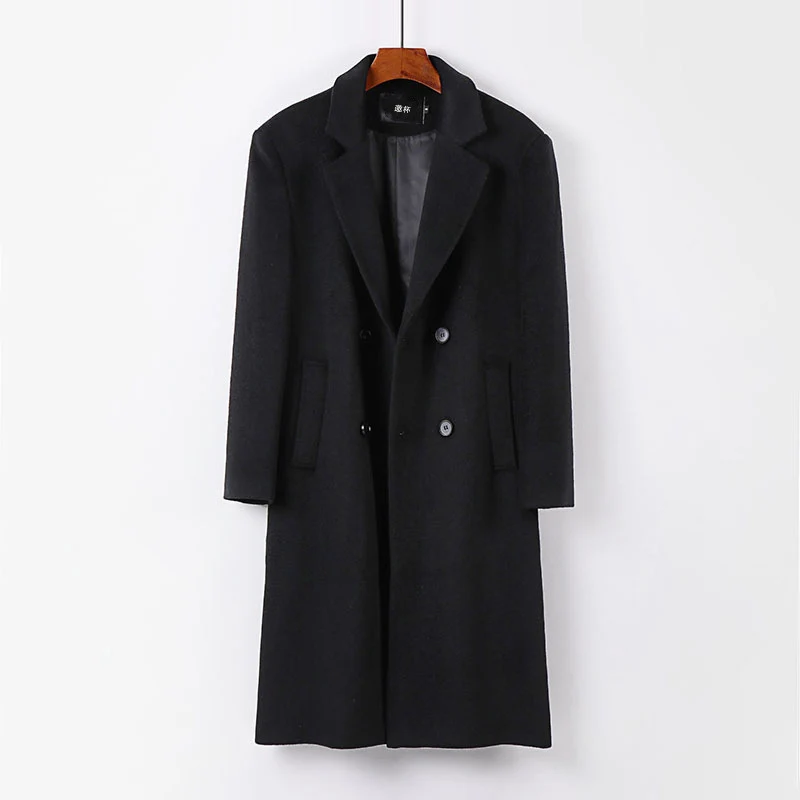 Herren Eleganter Wollmix-Longcoat mit Doppelreihe und fallendem Revers Drune