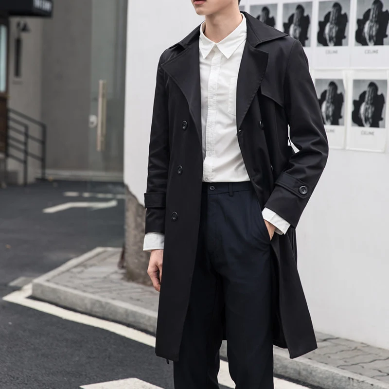 Herren Eleganter taillierter Trenchcoat mit doppelter Knopfleiste und Bindegürtel Drune