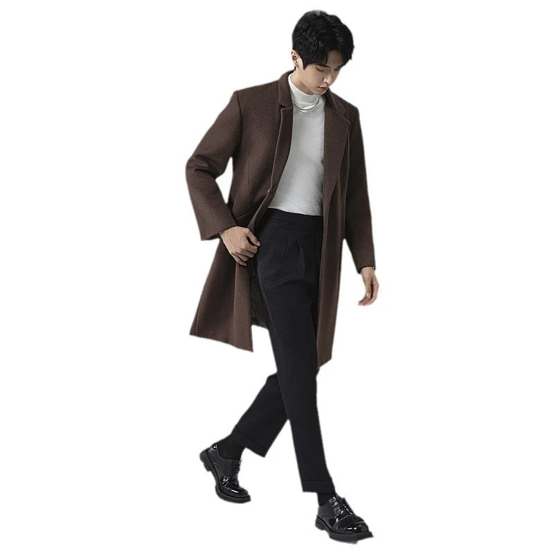 Herren Eleganter Longline-Wollmantel mit minimalistischem Revers und taillierter Silhouette Drune