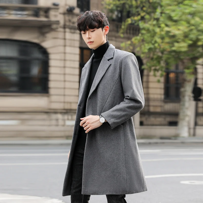 Herren Eleganter Longcoat aus Wollmix mit verdeckter Knopfleiste und Rückenschlitz Drune