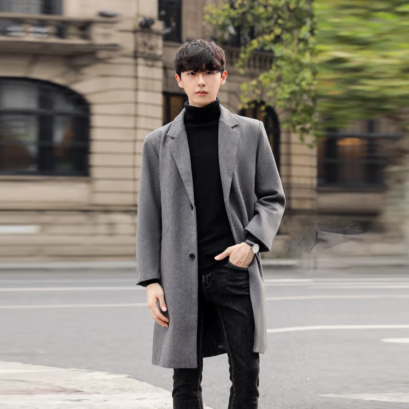 Herren Eleganter Longcoat aus Wollmix mit verdeckter Knopfleiste und Rückenschlitz Drune