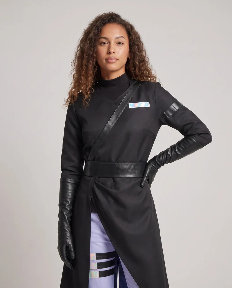 Damen Cosplay-Gewand mit schickem Umhang, Handschuhen und elegantem Hosenensemble Drune