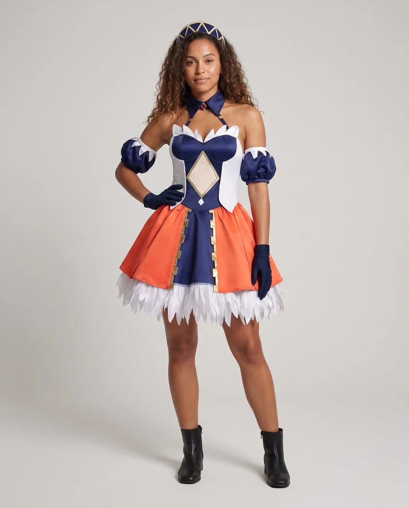 Damen Cosplay-Kleid mit eleganten Rüschendetails und vielseitigen Accessoires Drune