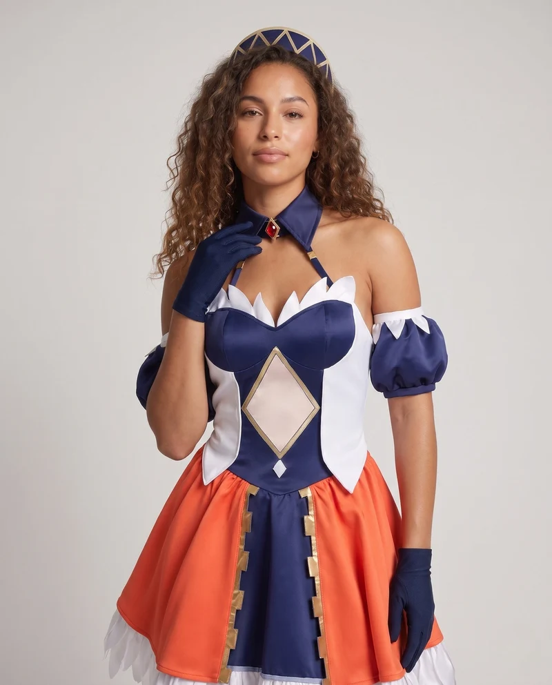 Damen Cosplay-Kleid mit eleganten Rüschendetails und vielseitigen Accessoires Drune