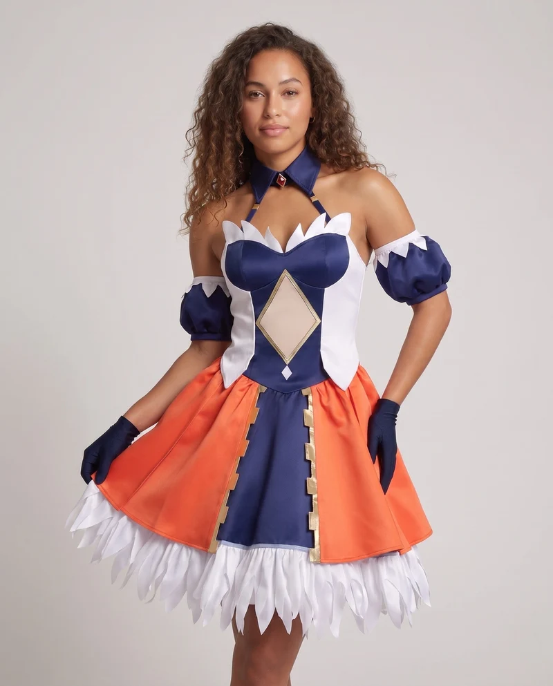 Damen Cosplay-Kleid mit stilvollen Ärmeln und aufwendigen Applikationen Drune