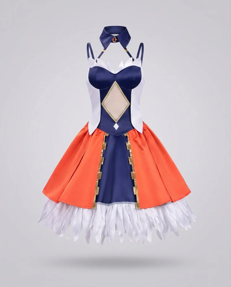 Damen Cosplay-Kleid mit stilvollen Ärmeln und aufwendigen Applikationen Drune