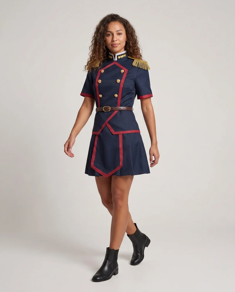 Damen Cosplay-Kostümset mit historischer Uniformjacke, Handschuhen und Accessoires Drune