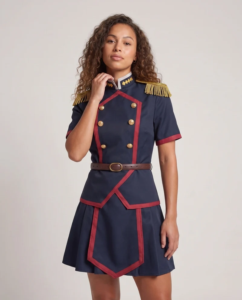 Damen Cosplay-Kostümset mit historischer Uniformjacke, Handschuhen und Accessoires Drune