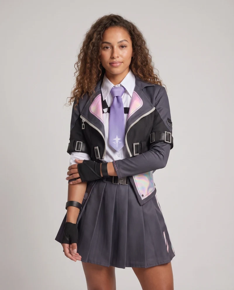 Damen Cosplay-Kostümset mit modischem Jacken-Rock-Stil und vielfältigen Accessoires Drune