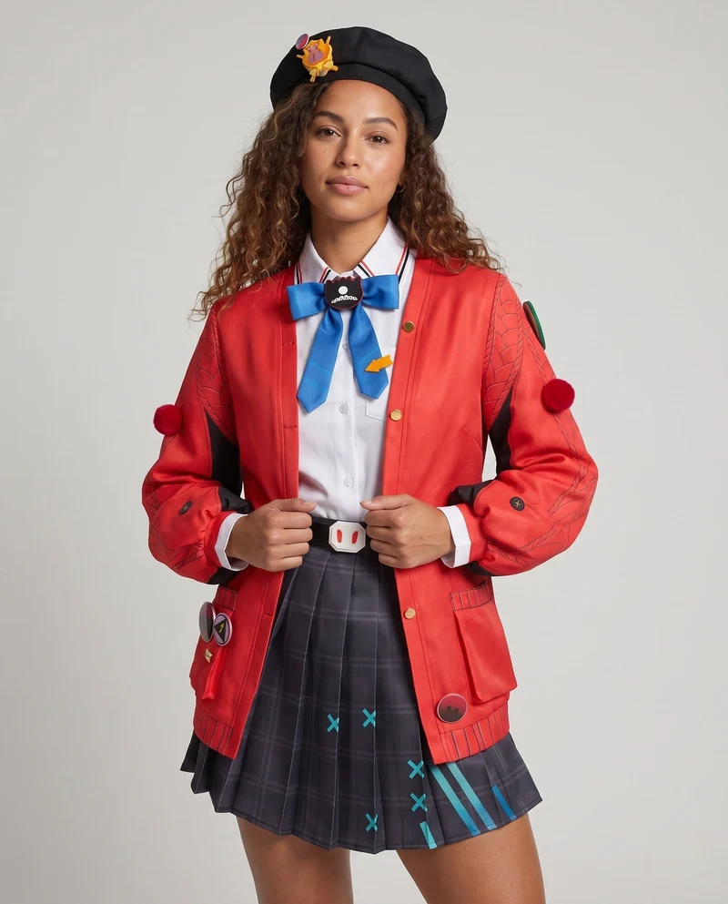 Damen Cosplay-Kostümset mit stilvollem Jacken- und Rock-Design Drune