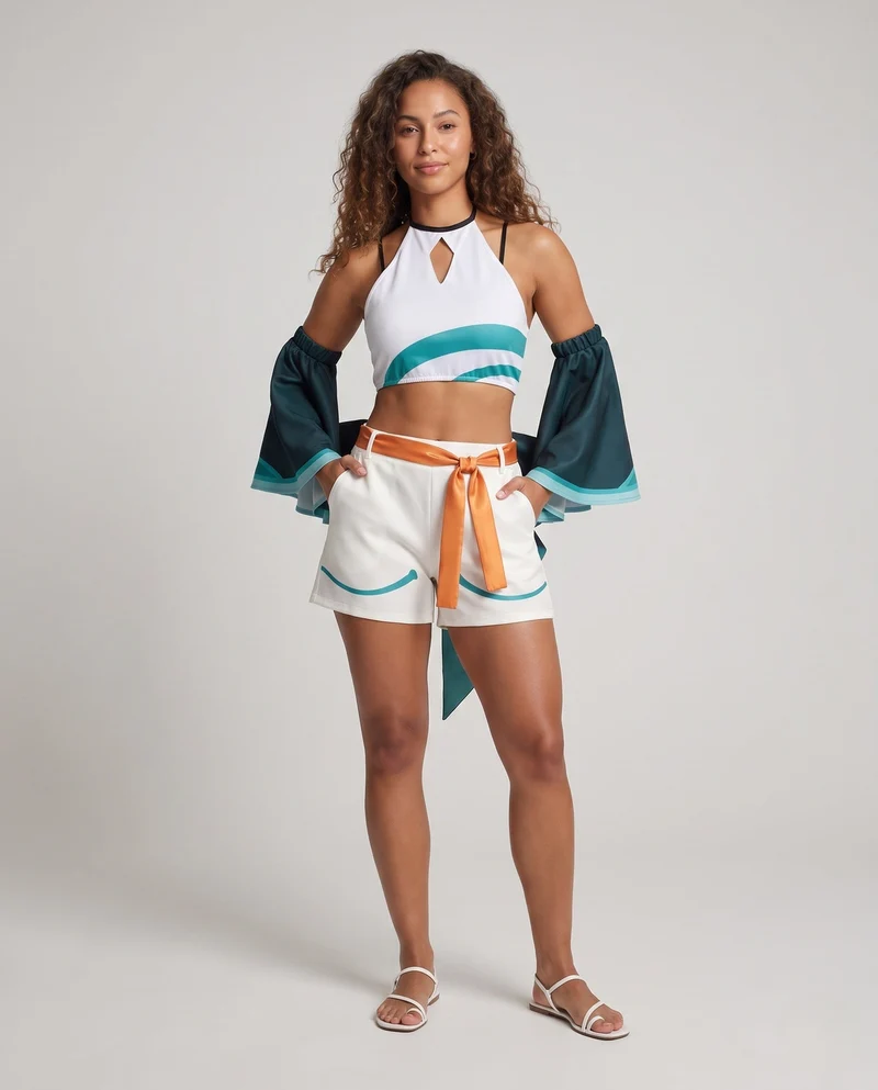 Damen Cosplay-Outfit mit voluminösen Ärmeln und dekorativen Shorts Drune