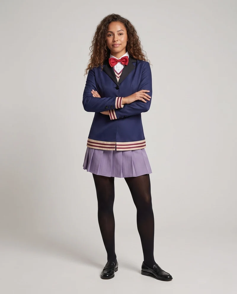 Damen Cosplay-Schuluniform-Set mit Rock, Hemd, Weste und Fliege Drune