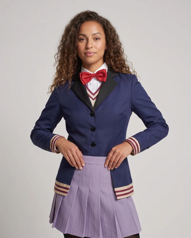 Damen Cosplay-Schuluniform-Set mit Rock, Hemd, Weste und Fliege Drune