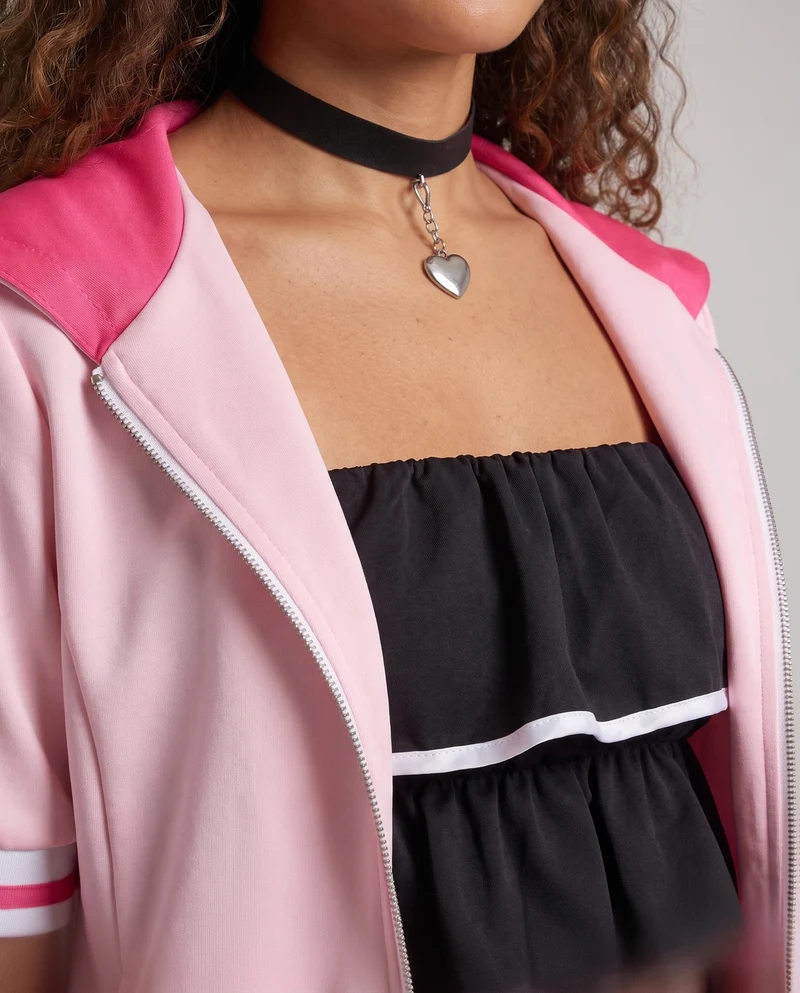 Damen Cosplay-Set mit gestuftem Oberteil, Rock und praktischer Jacke Drune