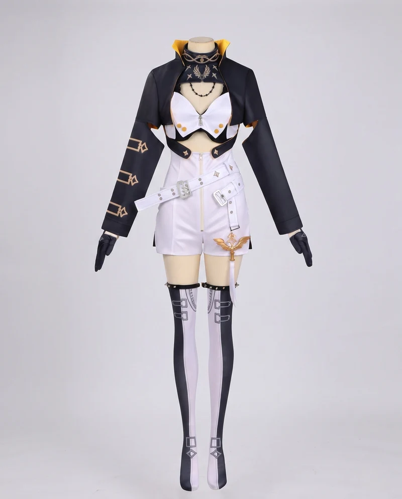 Damen Cosplay-Set mit modischem Oberteil, Shorts, Socken und Accessoires Drune