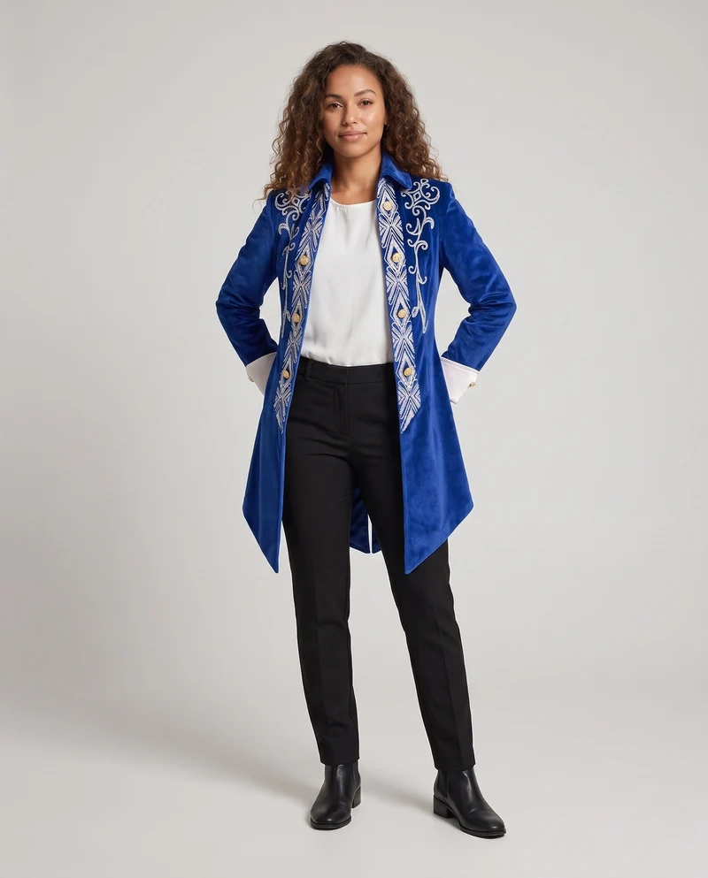 Damen Elegante Festtagsjacke mit kunstvollen Stickereien und detailreicher Knopfleiste Drune