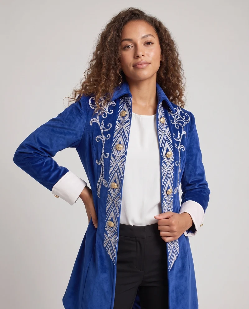 Damen Elegante Festtagsjacke mit kunstvollen Stickereien und detailreicher Knopfleiste Drune