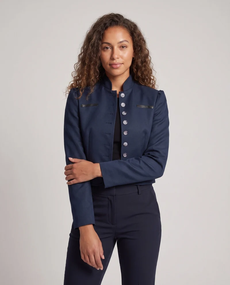 Damen elegante Kurzjacke mit dekorativen Knopfdetails Drune