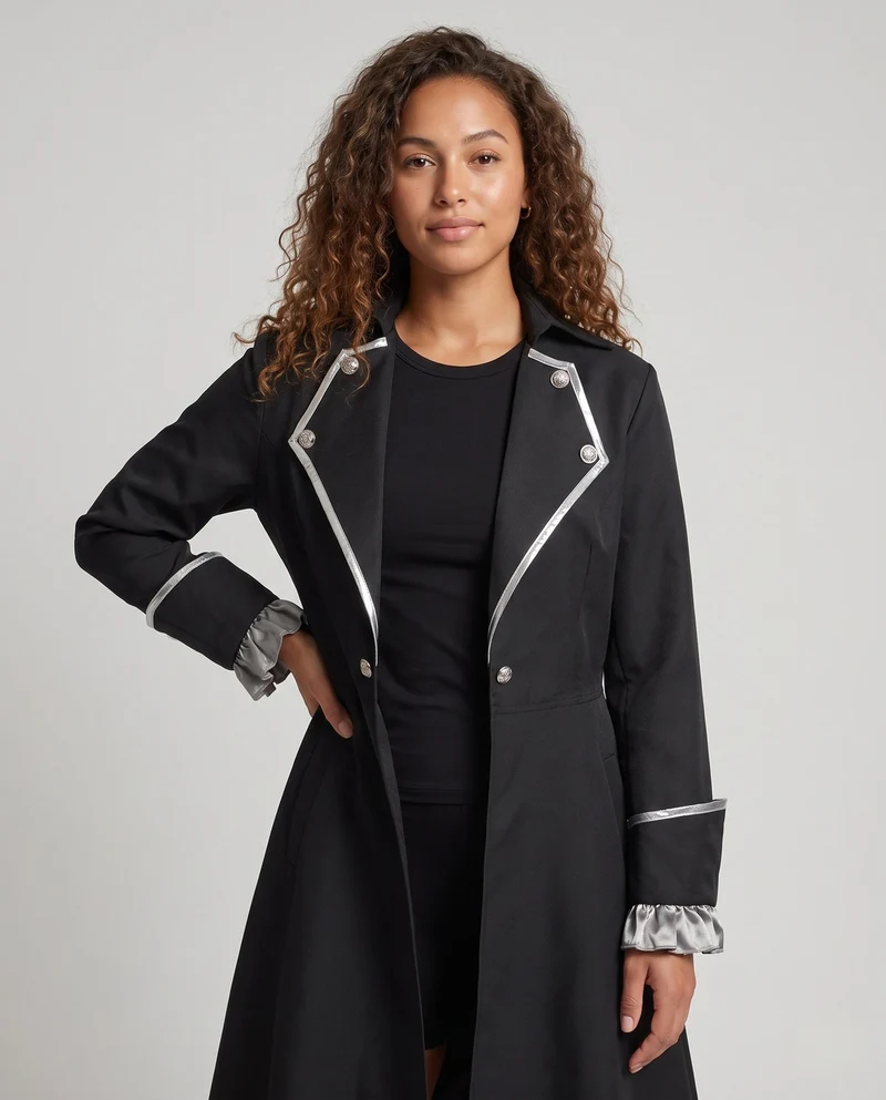 Damen eleganter Gothic-Mantel mit asymmetrischem Saum und dekorativem Kragen Drune