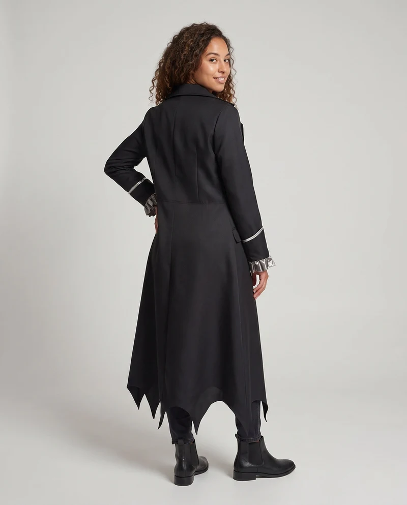 Damen eleganter Gothic-Mantel mit asymmetrischem Saum und dekorativem Kragen Drune
