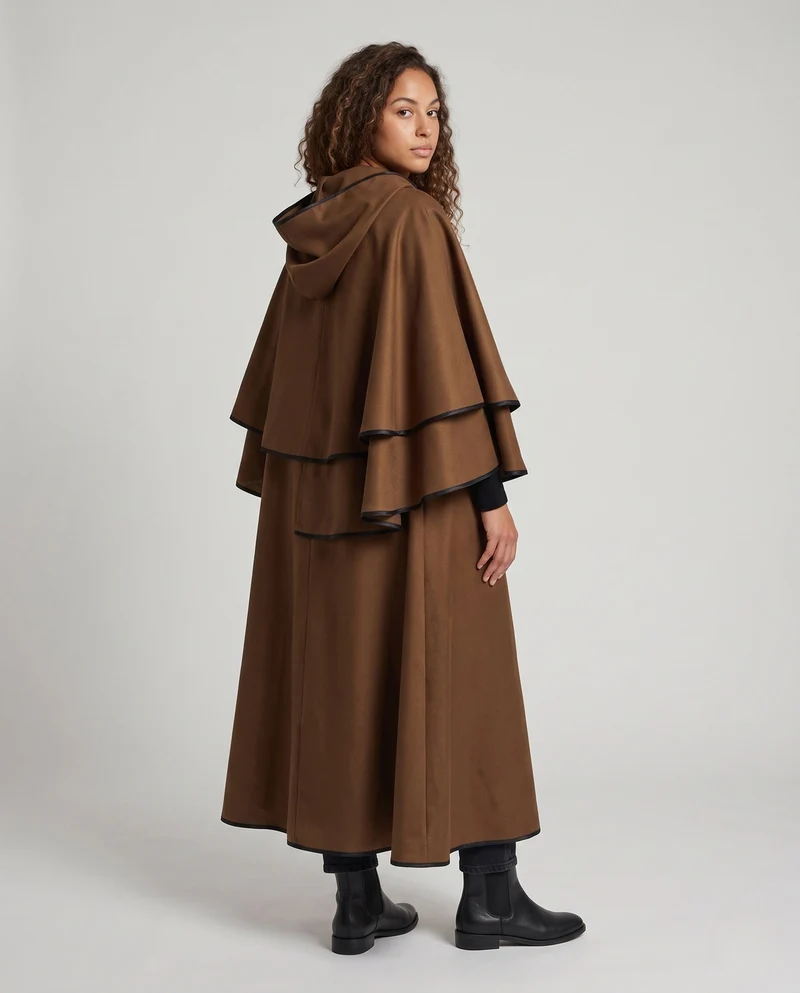 Damen eleganter Kapuzenumhang mit fließendem Schnitt und weiten Ärmeln Drune