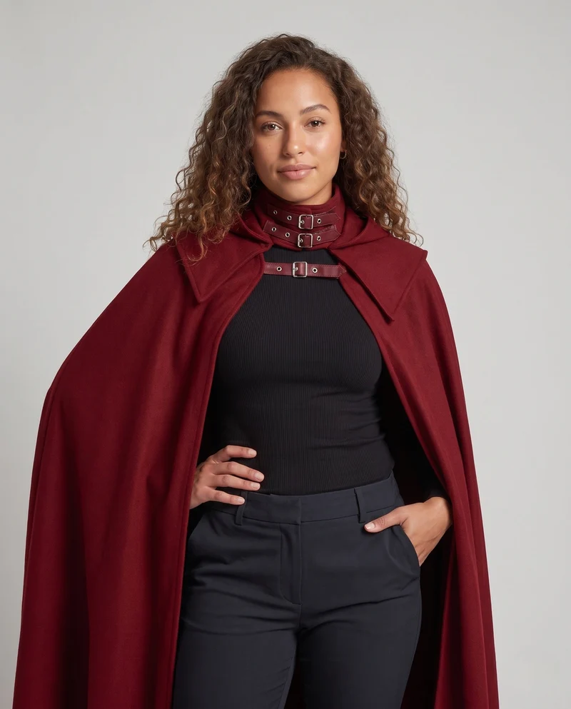 Damen eleganter Kapuzenumhang mit kunstvollen Details Drune