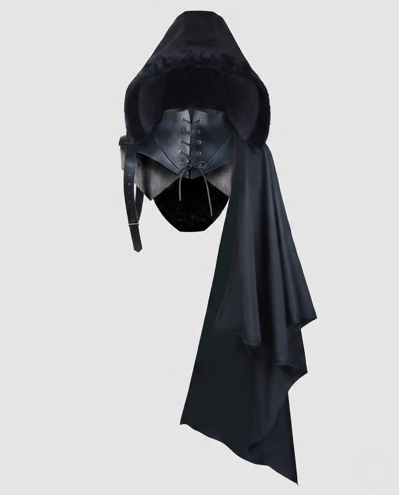Damen eleganter Kapuzenumhang mit kunstvollen Schnallen Drune