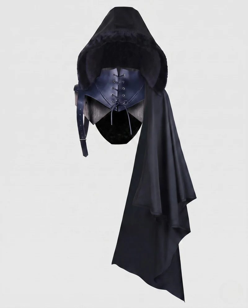 Damen eleganter Kapuzenumhang mit kunstvollen Schnallen Drune