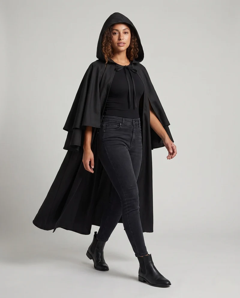 Damen eleganter Kapuzenumhang mit raffinierten Spitzenakzenten Drune