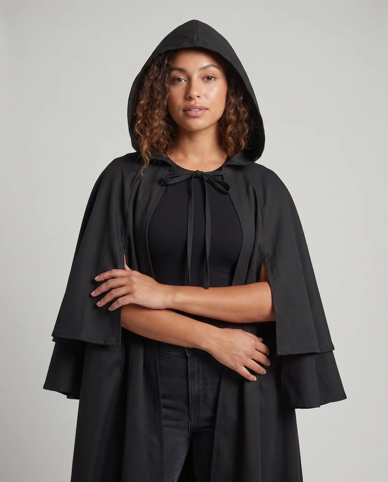 Damen eleganter Kapuzenumhang mit raffinierten Spitzenakzenten Drune
