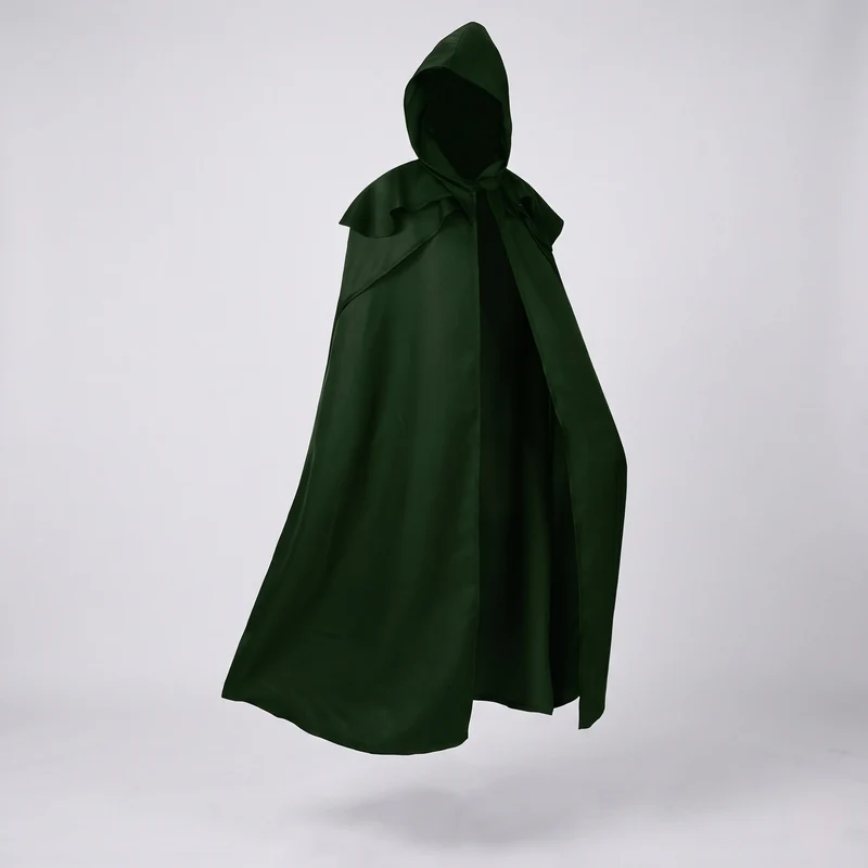 Damen eleganter Kapuzenumhang mit schwingendem Schnitt und Rüschenakzenten Drune