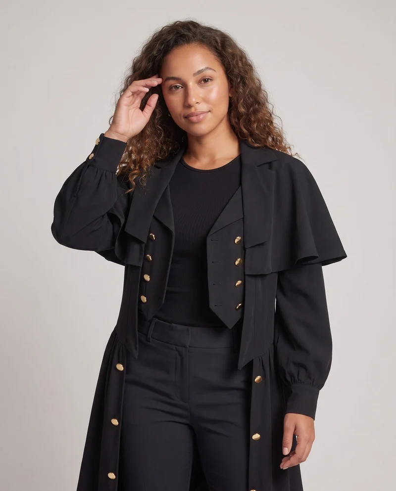 Damen eleganter Langmantel mit Statement-Ärmeln Drune