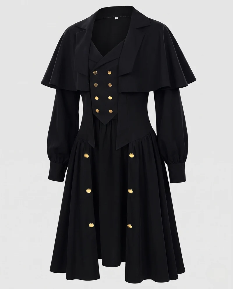Damen eleganter Langmantel mit Statement-Ärmeln Drune
