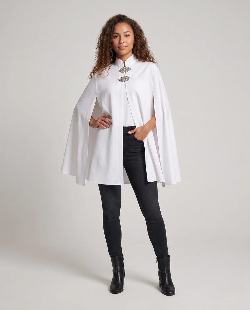 Damen eleganter Umhang mit kunstvollen Verschlüssen Drune