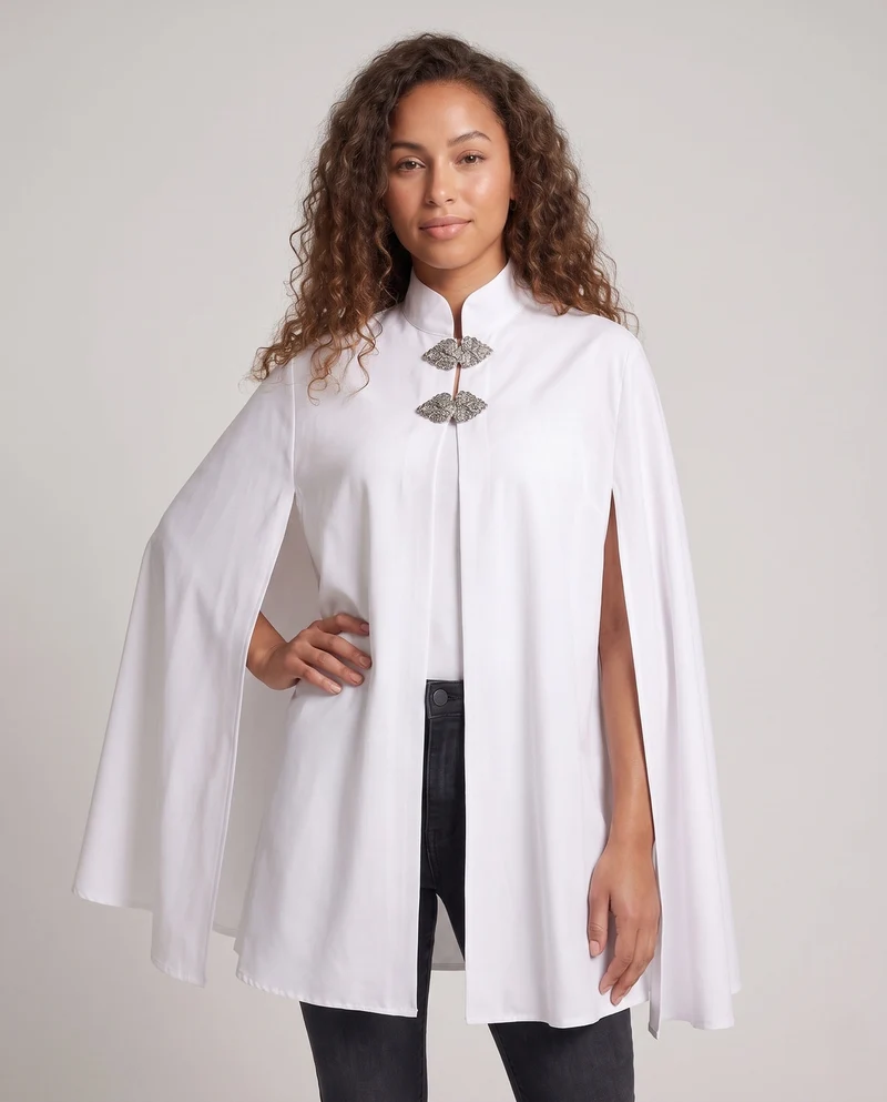 Damen eleganter Umhang mit kunstvollen Verschlüssen Drune