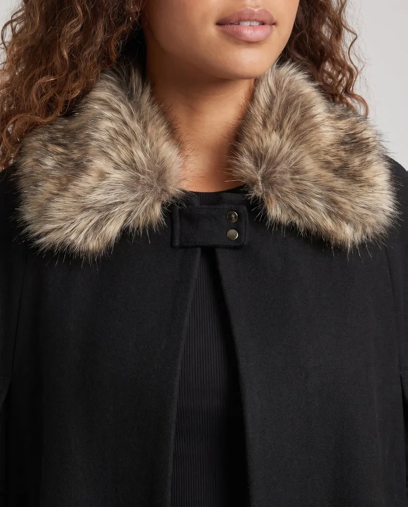Damen eleganter Umhang mit luxuriösem Kunstfellkragen Drune