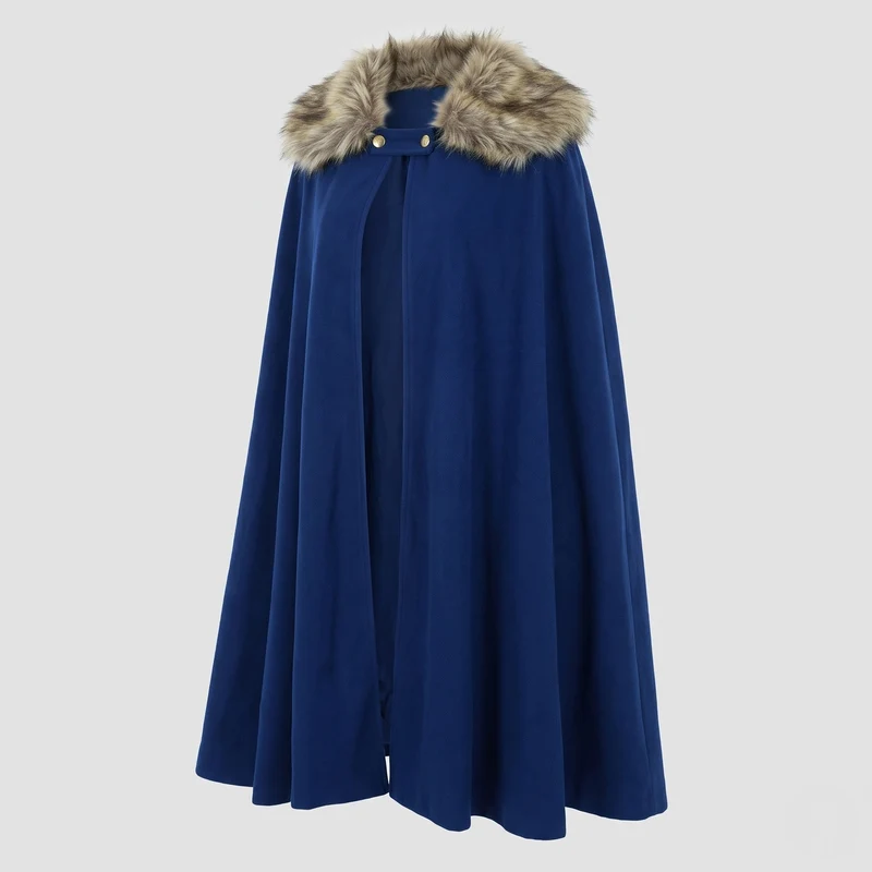 Damen eleganter Umhang mit luxuriösem Kunstfellkragen Drune
