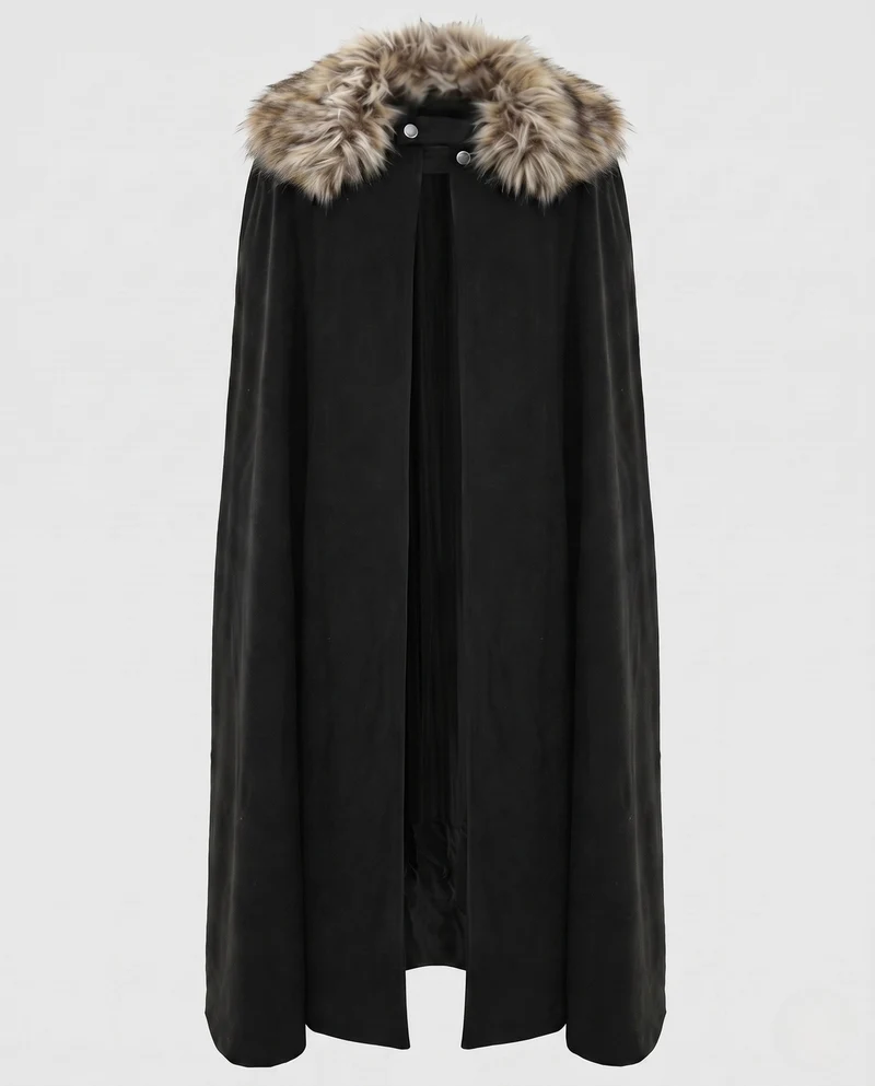 Damen eleganter Umhang mit luxuriösem Kunstfellkragen Drune