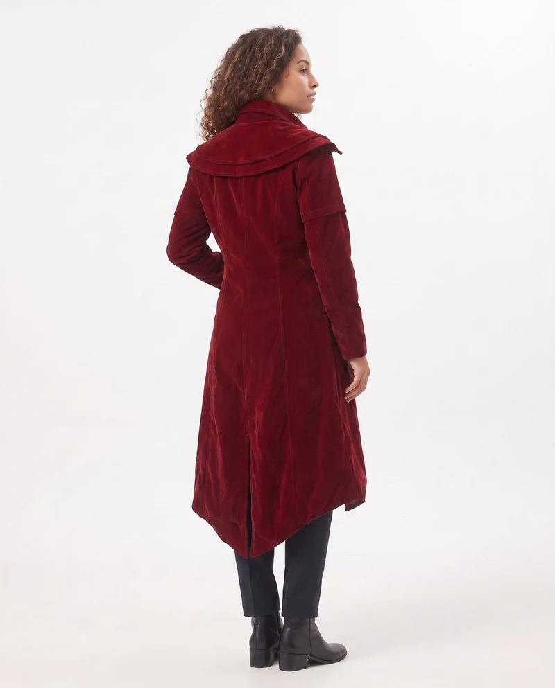 Damen Eleganter Velours-Mantel mit kunstvollen Verzierungen Drune