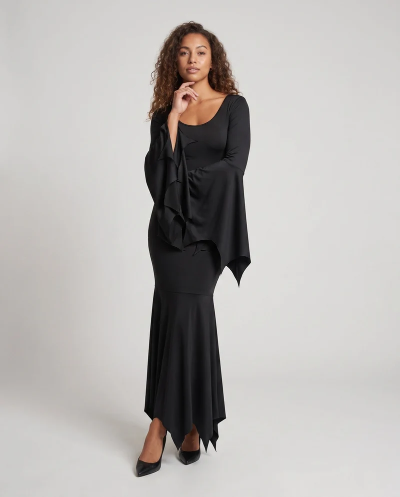 Damen elegantes Kleid mit schwingenden Ärmeln und flottem Schnitt Drune