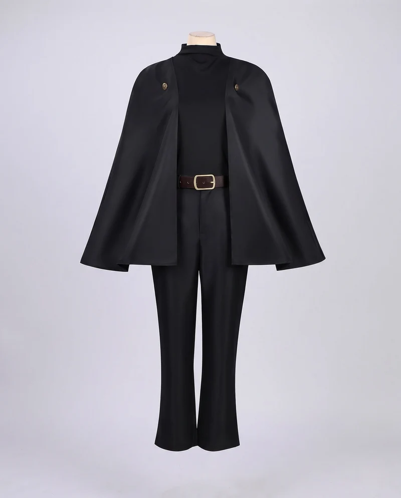 Damen elegantes Kostümset mit Umhang, Hose und Gürtel Drune