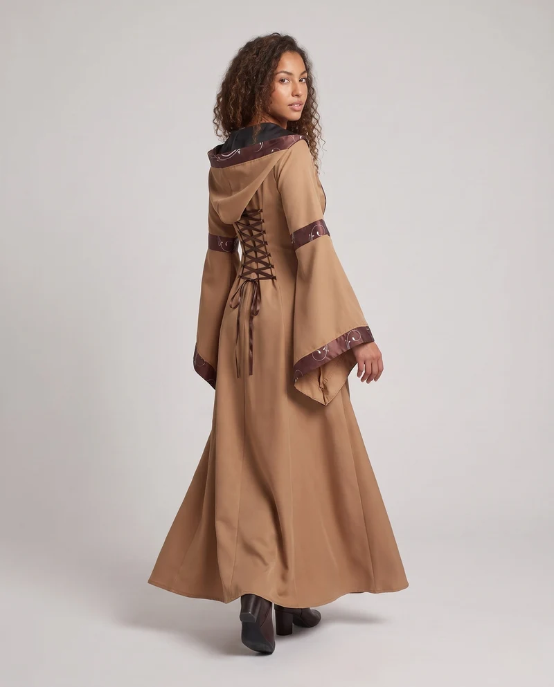 Damen elegantes Maxi-Kleid mit weitem Ärmel und Spitzenverzierungen Drune