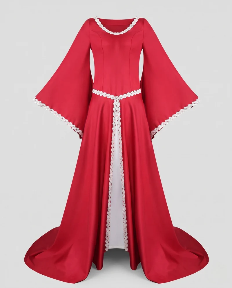 Damen elegantes Maxi-Kleid mit weitem Ärmel und Spitzenverzierungen Drune