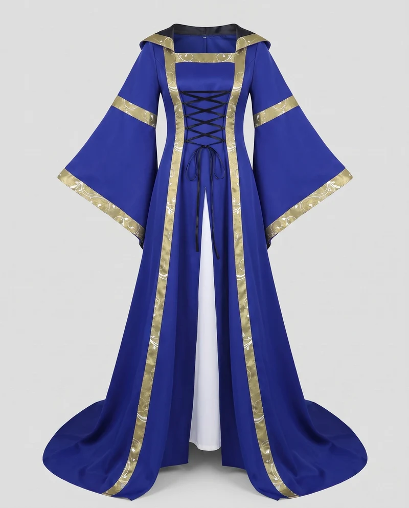 Damen elegantes Maxi-Kleid mit weitem Ärmel und Spitzenverzierungen Drune
