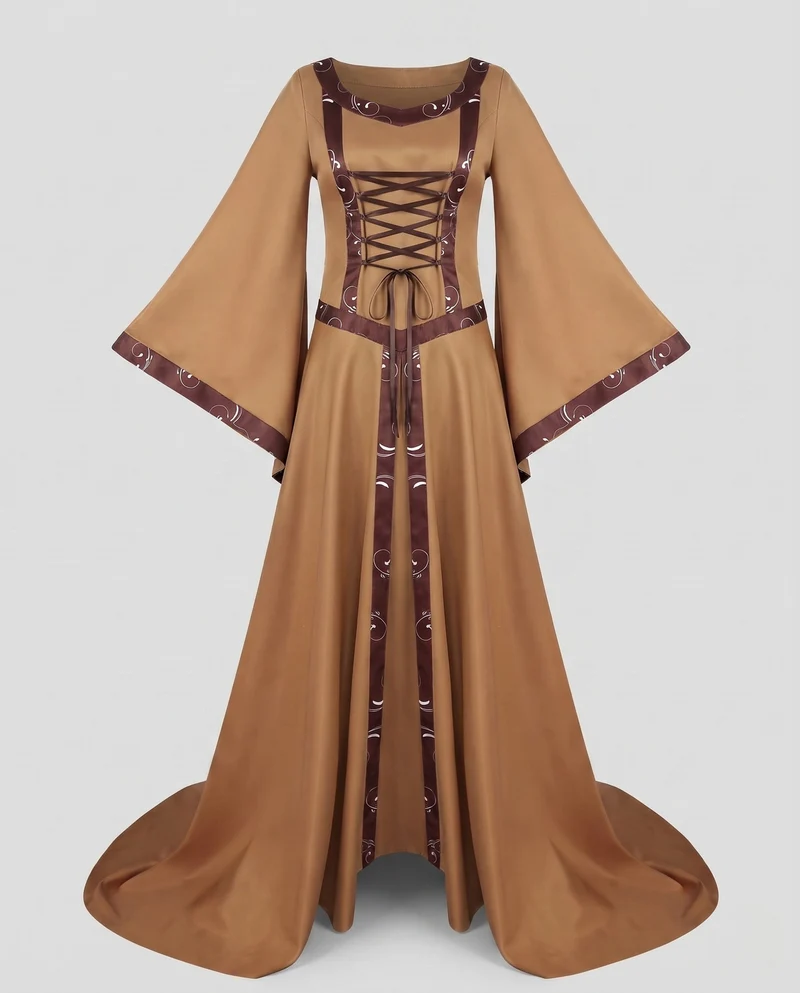 Damen elegantes Maxi-Kleid mit weitem Ärmel und Spitzenverzierungen Drune