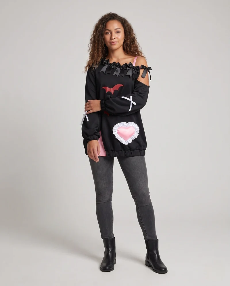 Damen Halloween-Kostümset mit schickem Oberteil, Rock und Accessoires Drune